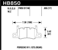 Колодки тормозные HB850U.655 задние PORSCHE 911 (991) GT3, GT3 RS/R; CAYMAN (981) 3.8 GT4