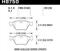 Колодки тормозные HB750R.720 HAWK Street Race BMW 5 F10; 5 F11; 5 F18; 18mm