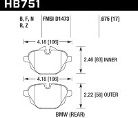 Колодки тормозные HB751N.675 HAWK HP PLUS; 17mm  BMW 5 F10; 5 F11; 5 F18; i8; X3 F25; X4 F26;